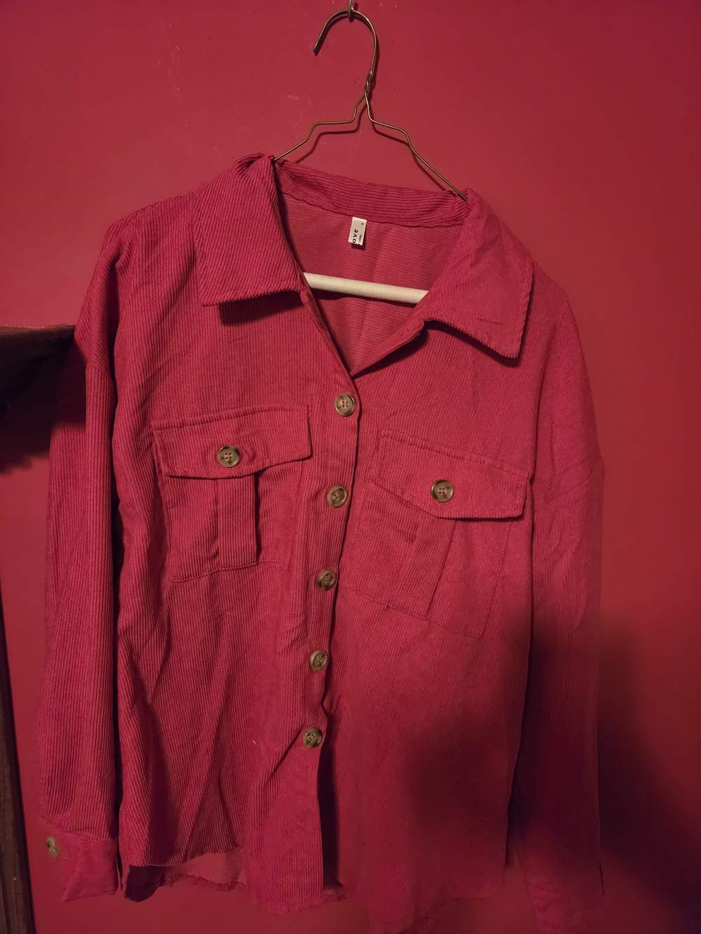 3 Corduroy Button-Up Shirt Jacket/Shacket Red. Cream, Orange